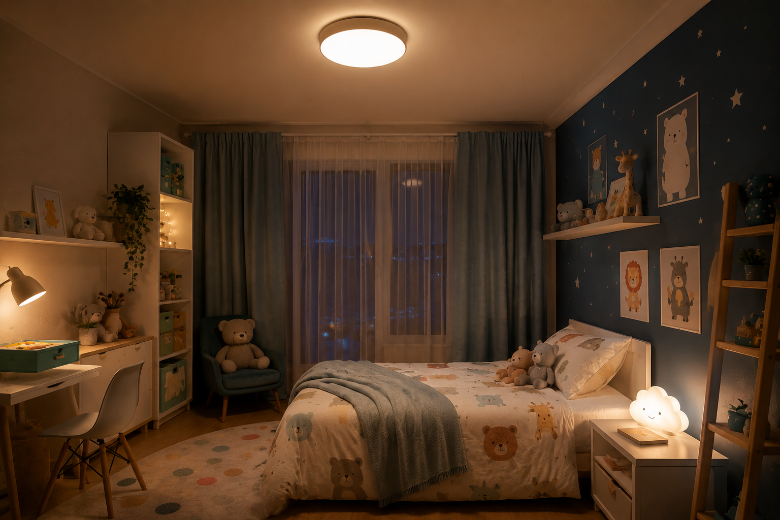 iluminación LED para habitación de niños con luz cálida y lámpara nocturna suave
